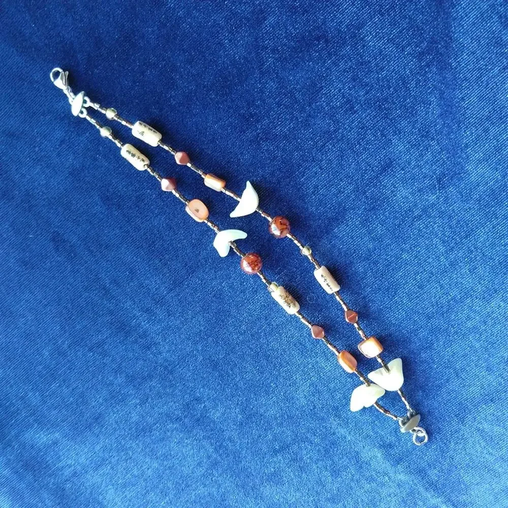 Hanzi Seashell and Bead Bracelet Thankful Prosperous cultural fashion jewelry